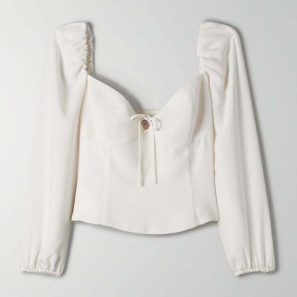 Aritzia Novella Blouse, Large, White/Light Birch